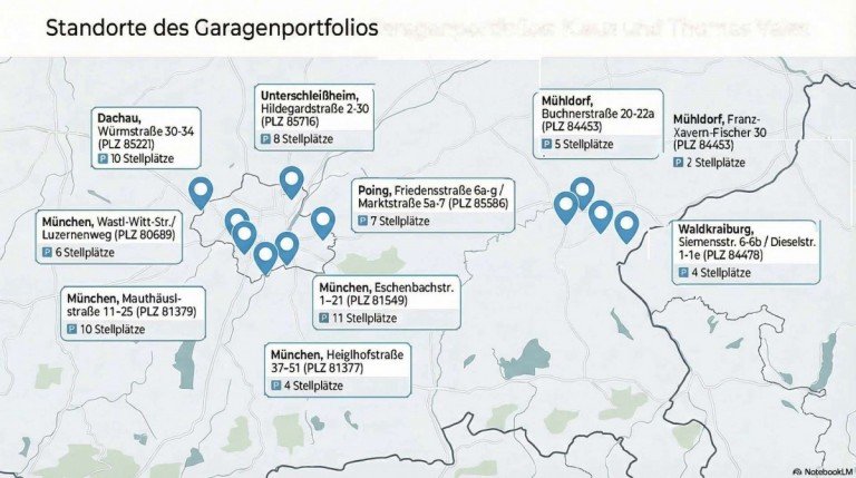 Garagenportfolio_Stellplatz_Geografik M�nchen Tiefgarage 67 Garagen in M�nchen und Umgebung - 1,39 Mill. Euro Verhandlungspreis